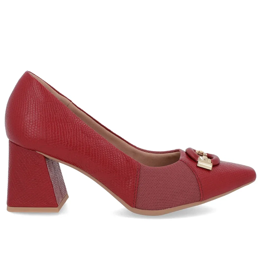Scarpin Vermelho Couro Detalhe Textura — imagem 1