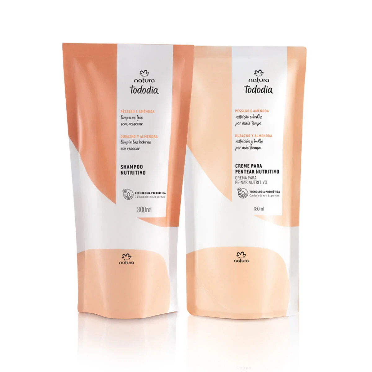 Kit Refil Tododia Shampoo Nutritivo Pêssego e Amêndoa + Creme para Pentear Nutritivo Pêssego e Amêndoa 2 produtos