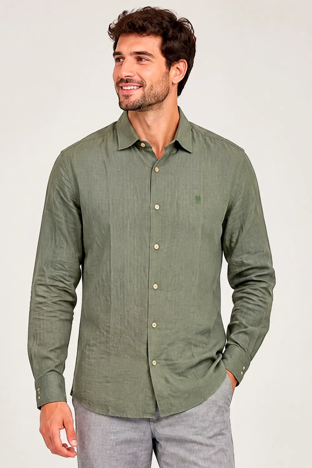 Camisa Masculina Colarinho Curto Polo Wear Verde Oliva