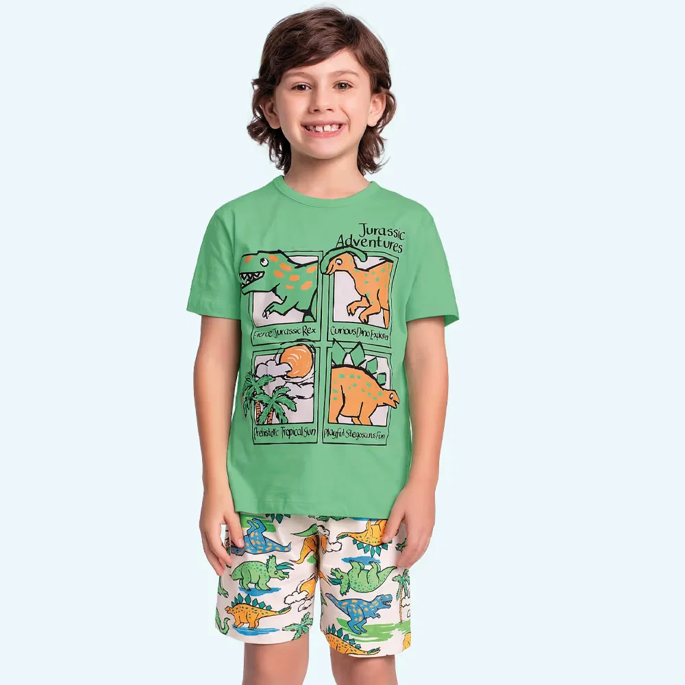 Conjunto pijama camiseta e bermuda dino adventures — imagem 1