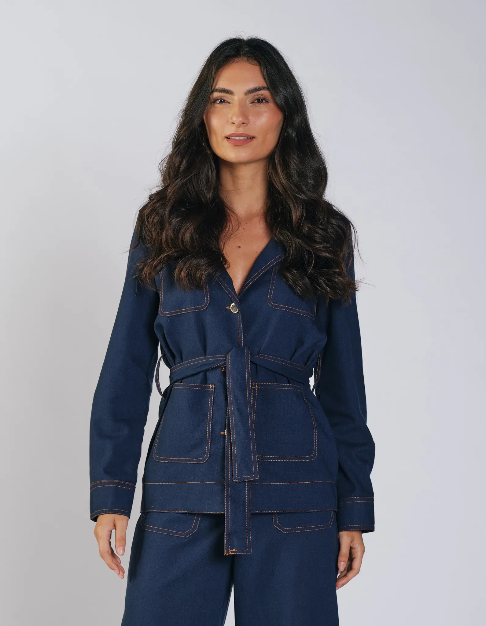 Blusa Manga Longa Pesponto - Azul — imagem 1