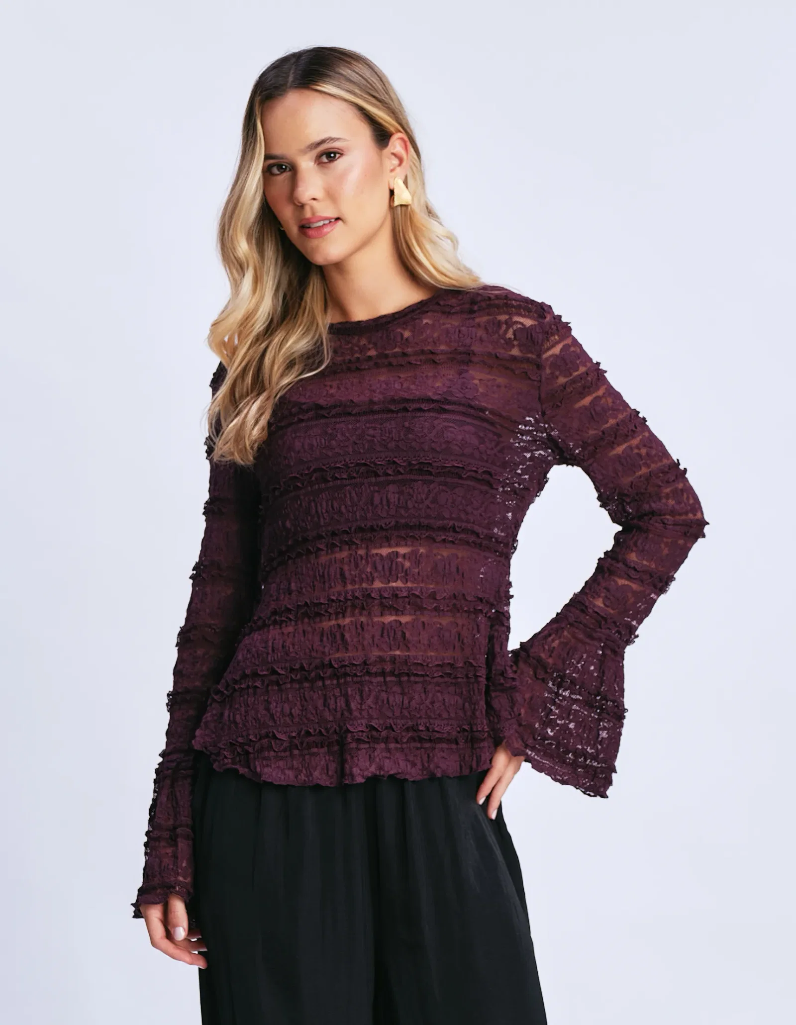 Blusa Manga Longa Renda - Uva