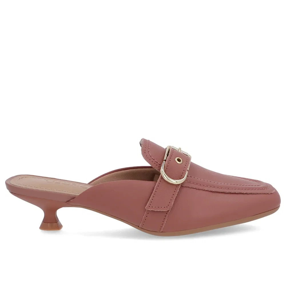 Mule Rosa Couro Salto Kitten Fivela — imagem 1