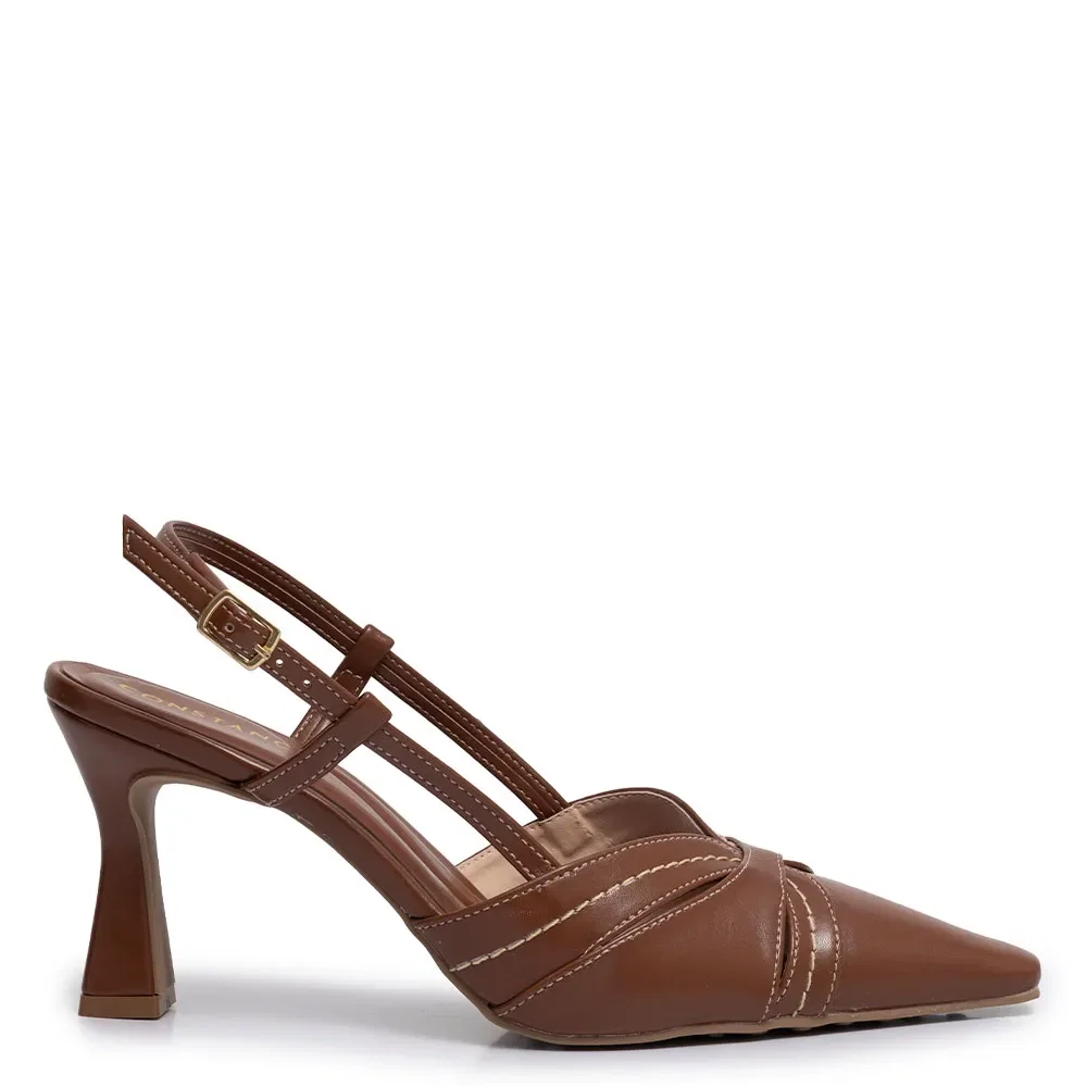 Scarpin Caramelo Slingback Pesponto