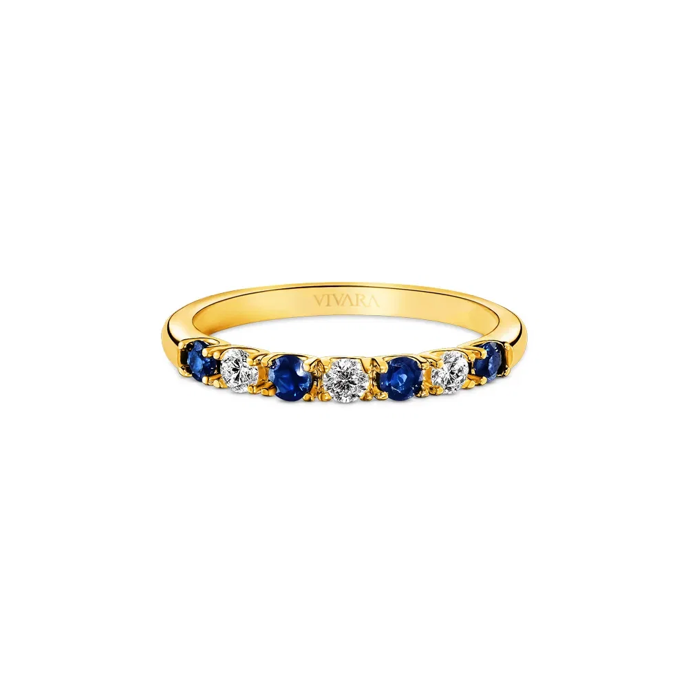 Meia Aliança Oriental em Ouro Amarelo 18k com Safiras Azul e Diamantes 0,18 ct