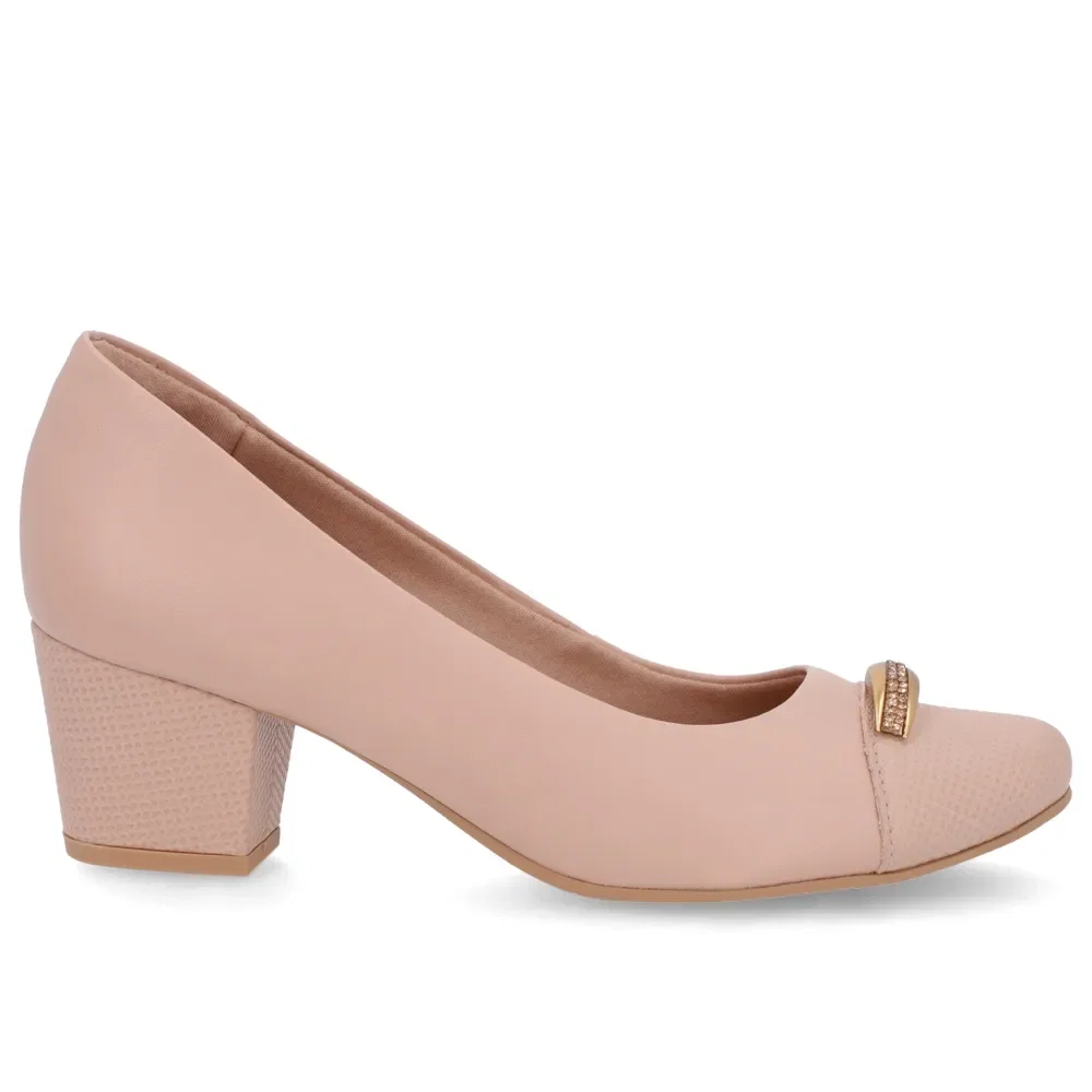 Scarpin Couro Rosa Salto Bloco Brilho — imagem 1