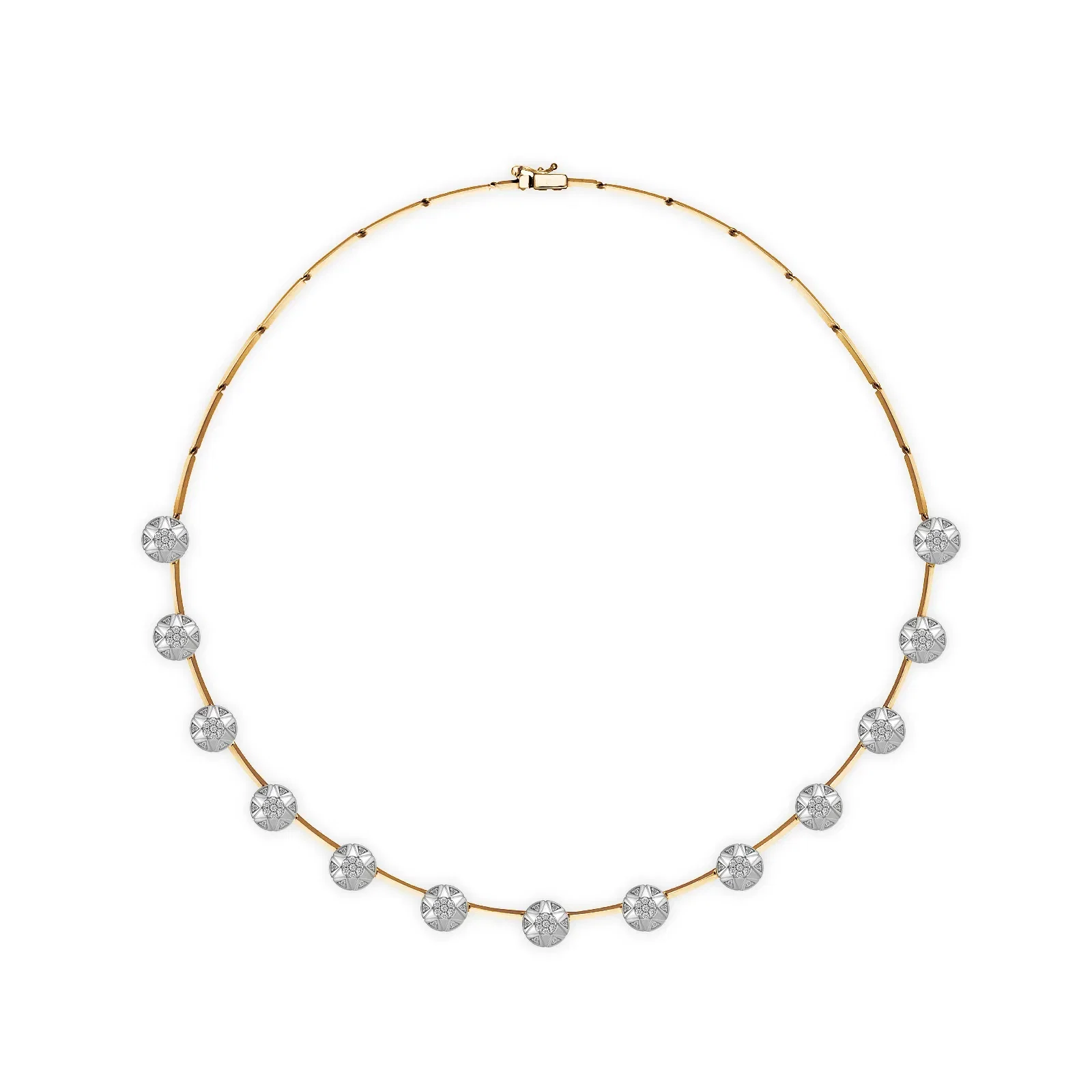 Colar Soleil em Ouro Amarelo 18k com Banho de Ródio Branco e Diamantes 1,3ct, 47cm
