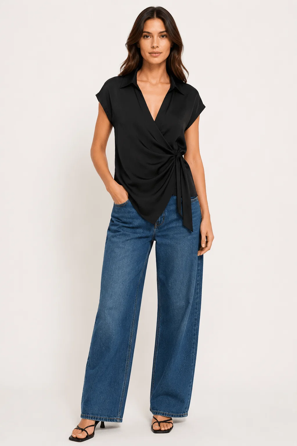 Blusa Acetinada Cache Couer Amarração - Preto