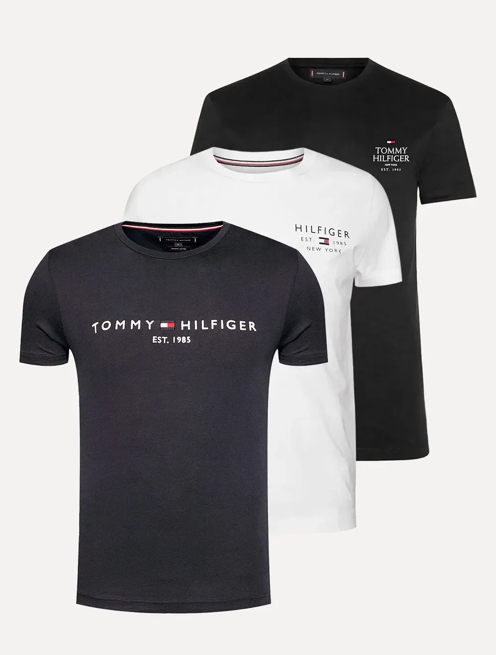 Kit Camisetas Tommy Hilfiger | Masculina Core / Stack / Small Logo Azul Marinho / Preta / Branca