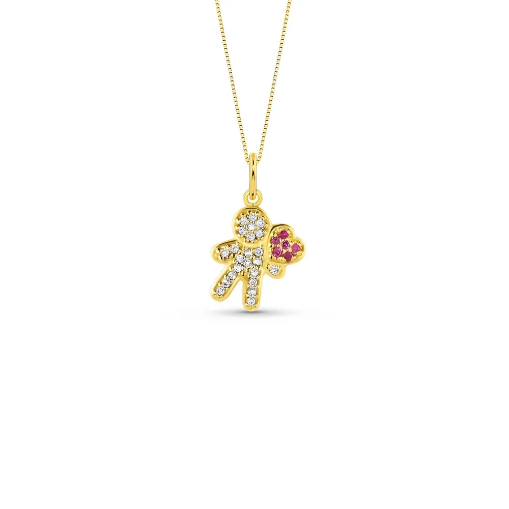 Pingente Menina em Ouro Amarelo 18k com Diamantes e Rubis, 18.3mm — imagem 1