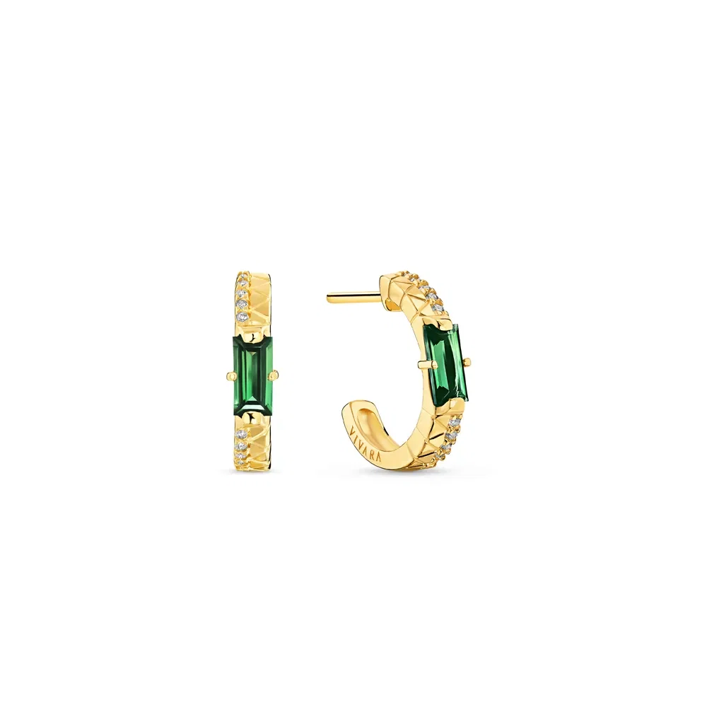 Argola Icona em Ouro Amarelo 18k com Turmalina Verdes e Diamantes 0,10ct, 15mm — imagem 1