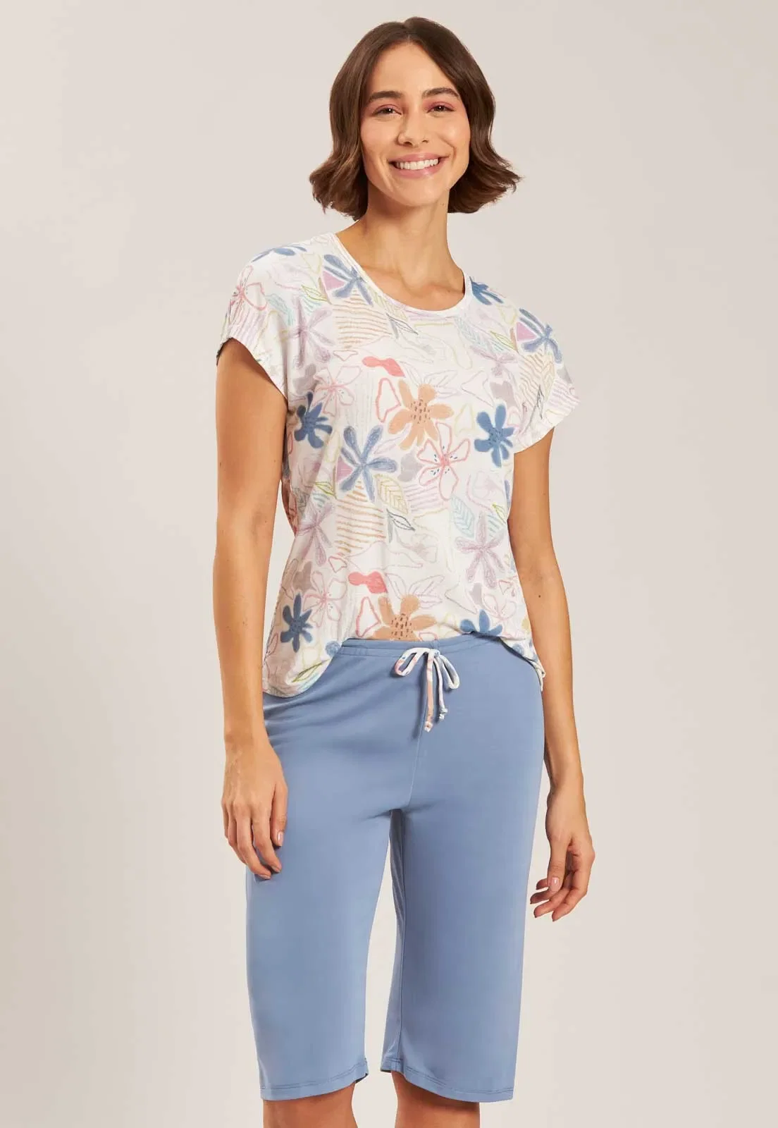 Pijama Com Maria João De Microfibra Baunilha — imagem 1