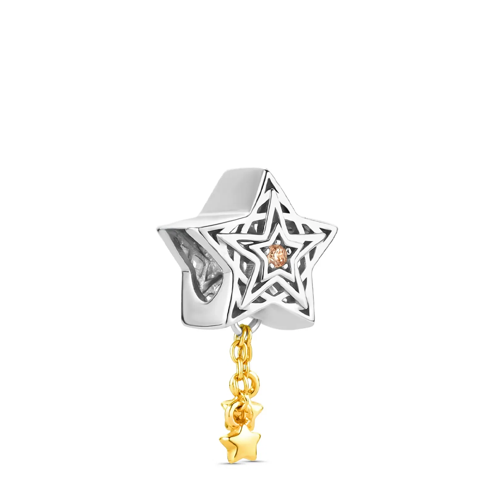 Separador Life Estrela em Prata 925 e Banho de Ouro Amarelo 18k com Pedra Champanhe