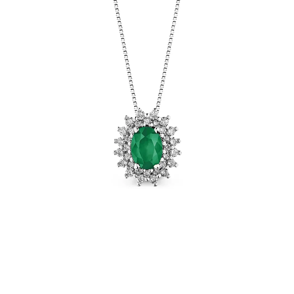 Pingente Ouro Branco Esmeralda e Diamantes, 13mm — imagem 1