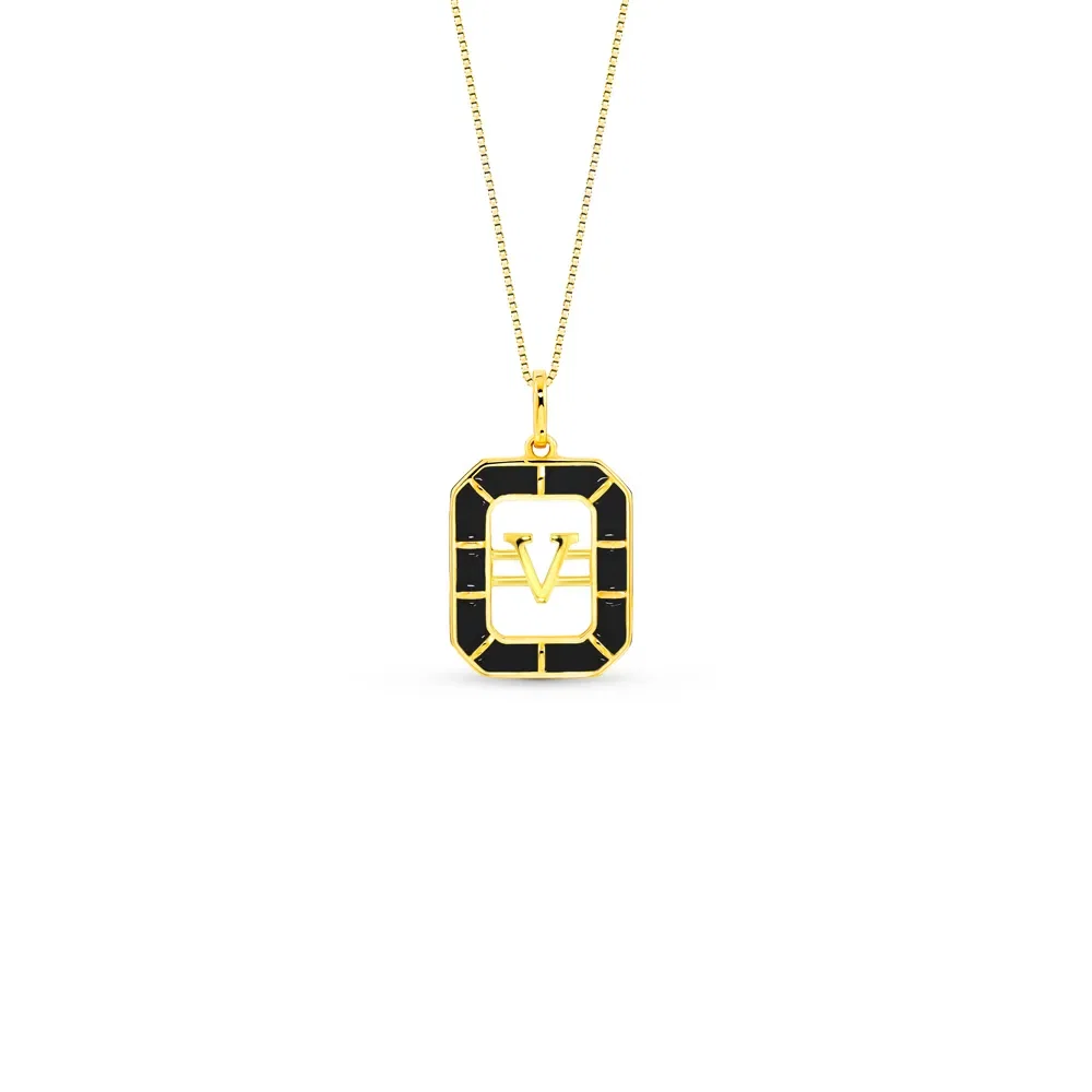 Pingente Alfabeto Letra V em Ouro Amarelo 18k com Esmalte, 14mm — imagem 1