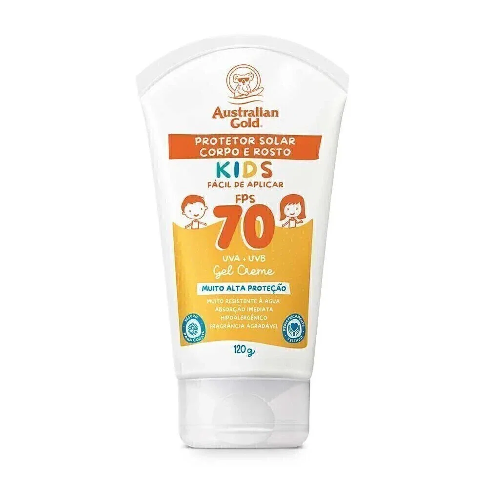 Protetor Solar Corpo e Rosto Australian Gold Kids Gel Creme FPS 70 120g