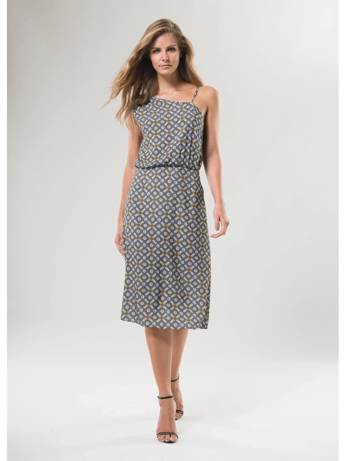 Vestido Midi Cristais Estampado
