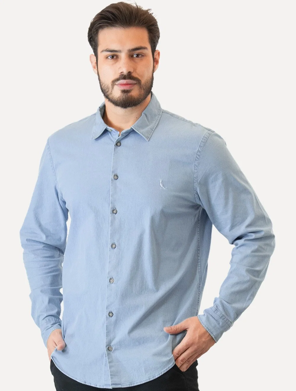 Camisa Reserva Masculina Casual Enxuto Azul Jeans