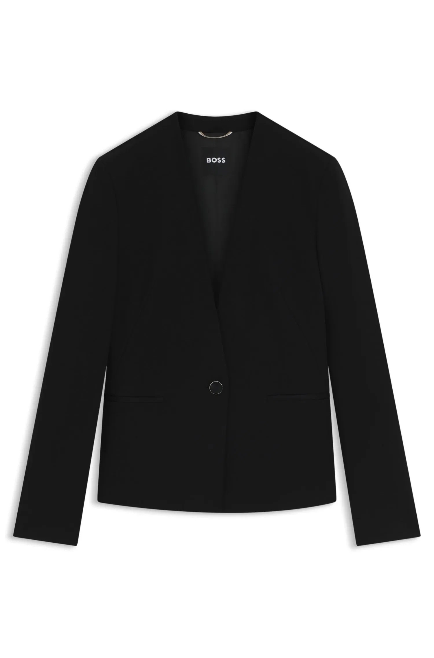 Blazer Sem Colarinho De Ajuste Regular Com Botão De Ferragens