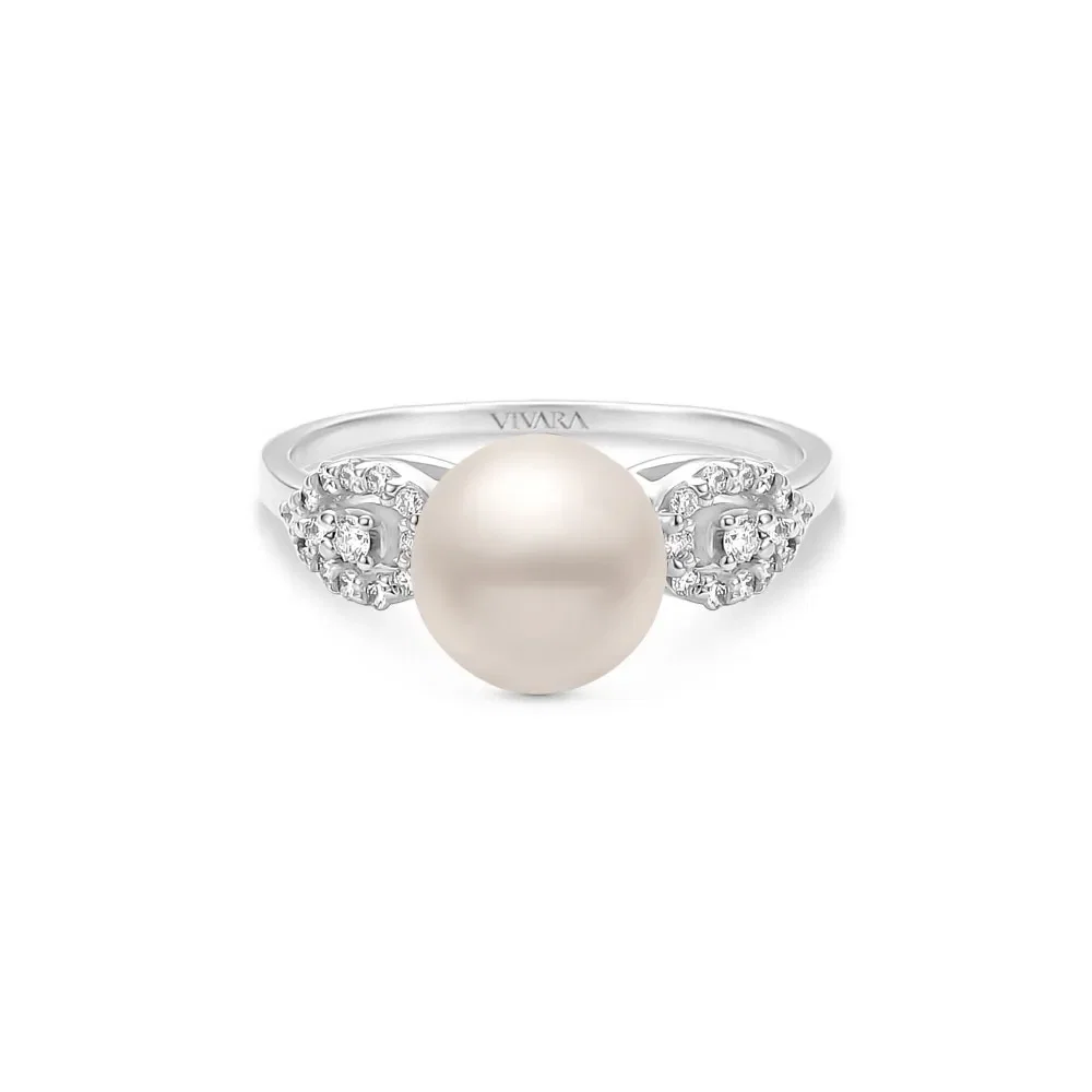 Anel Conjunto Especial em Ouro Branco 18k com Pérola e Diamantes
