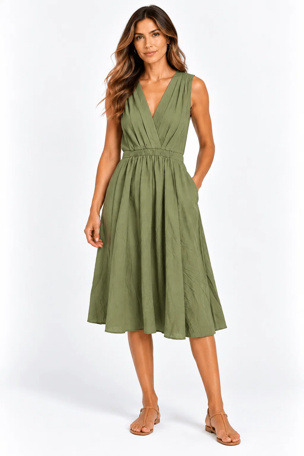 Vestido Midi Detalhe Pregas - Verde — imagem 1
