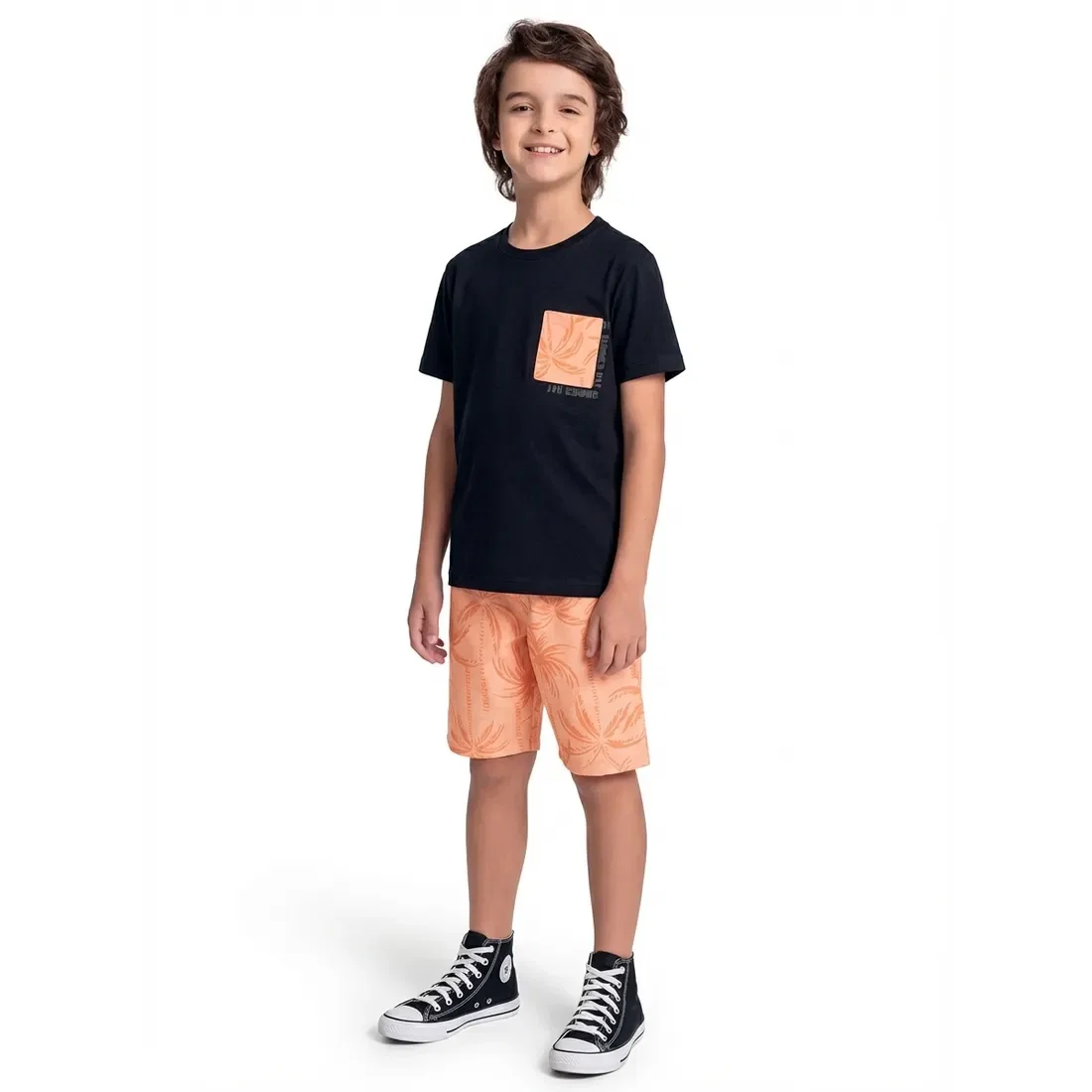 Conjunto surf camiseta e bermuda moletinho com cadarço decorativo — imagem 1