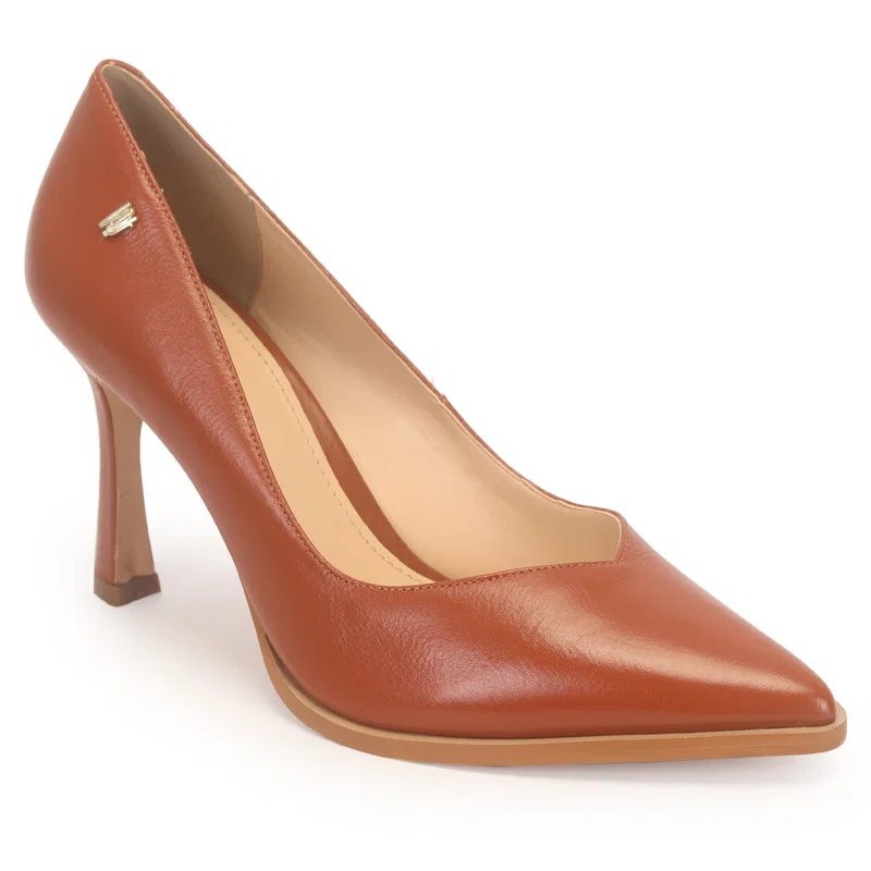 Scarpin Couro Recorte Em V Com Vira 9cm