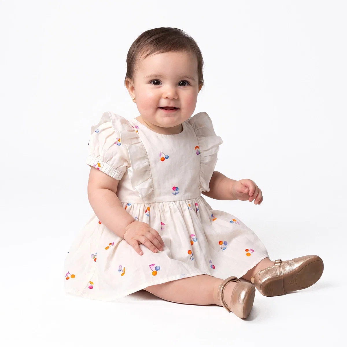 Vestido Manga Curta Com Calcinha Bebê Cereja Tricoline Tip Top
