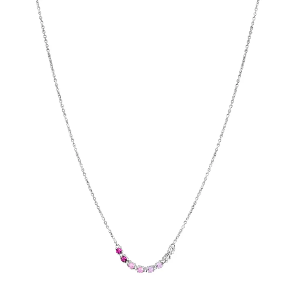 Colar Life Ocean Prata Cravejado Rosa e Incolor