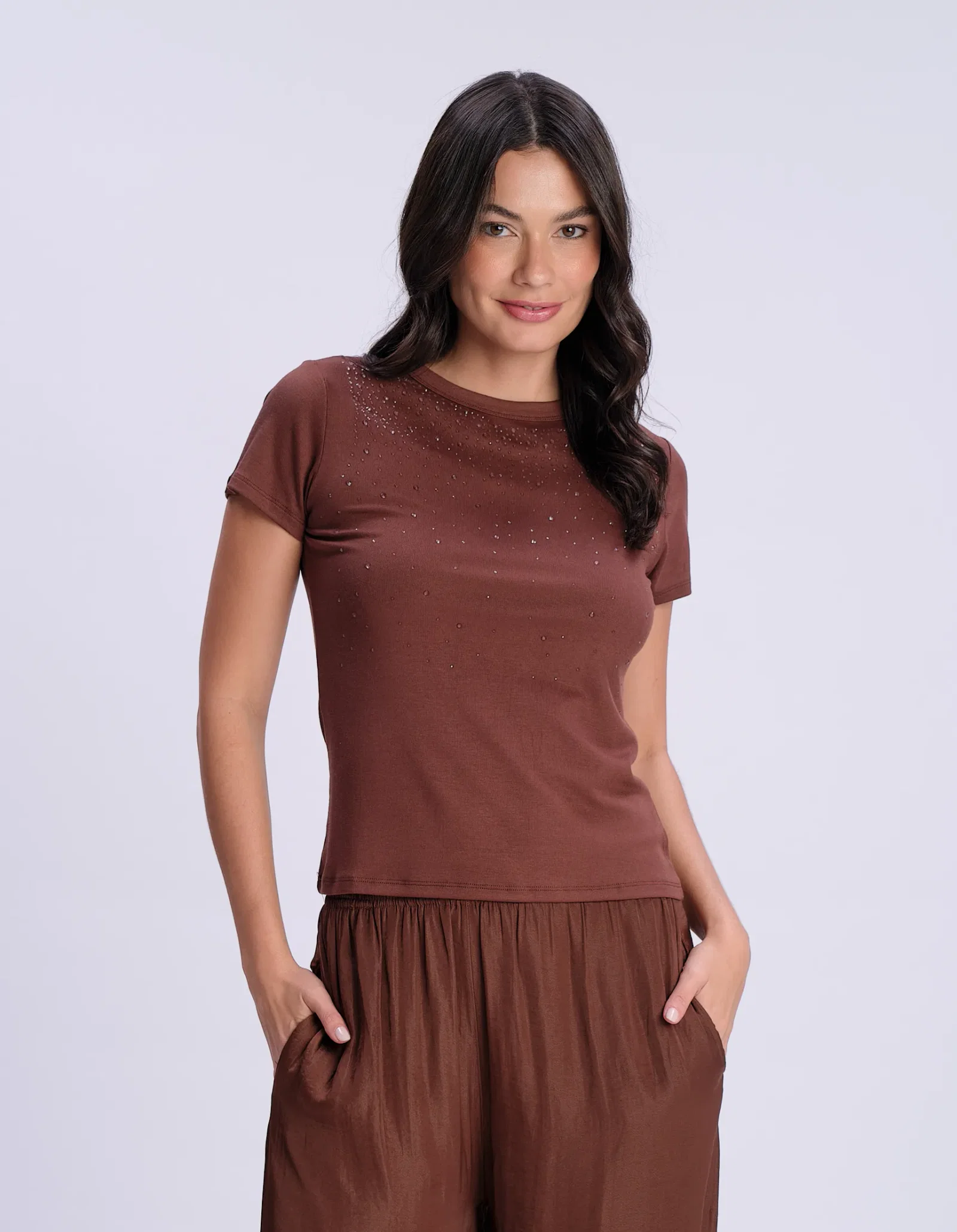 Blusa Decote Canoa - Cafe