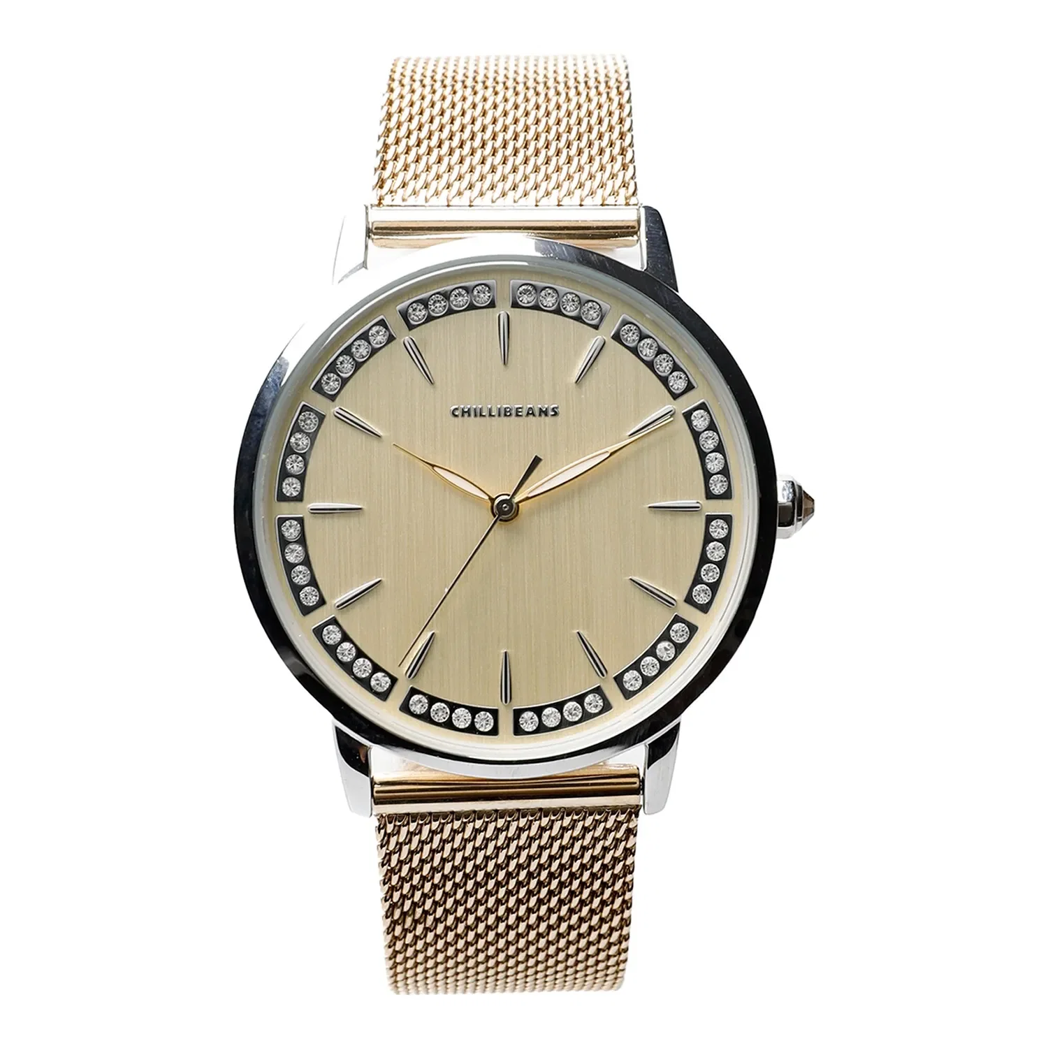 Relógio Analógico Feminino Chilli Beans Cristais Metal Dourado Prata