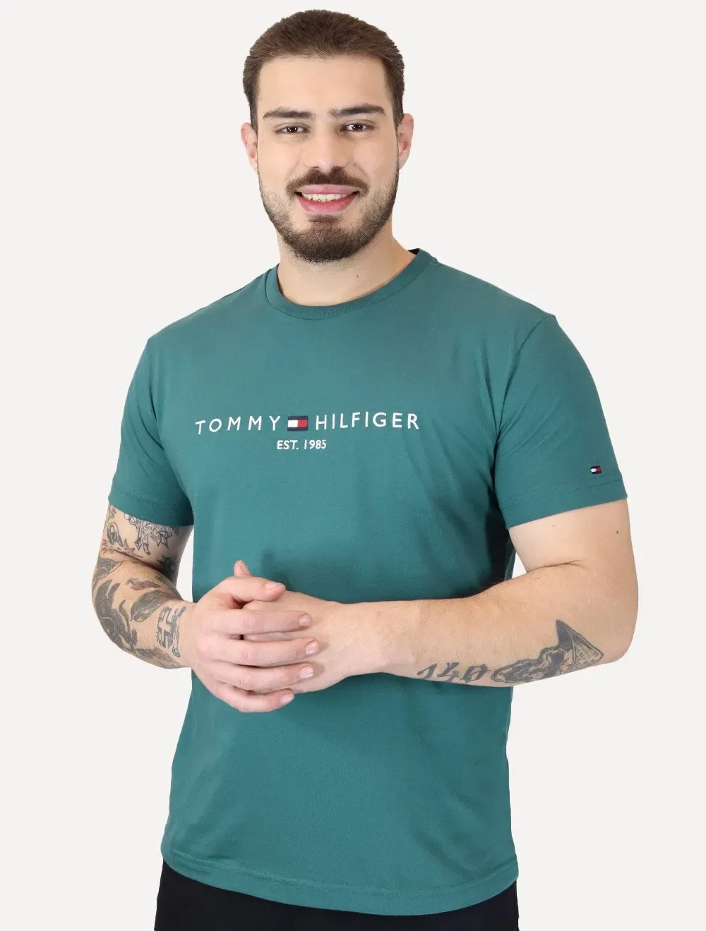 Camiseta Tommy Hilfiger Masculina Core Logo Tee Verde Escuro — imagem 1