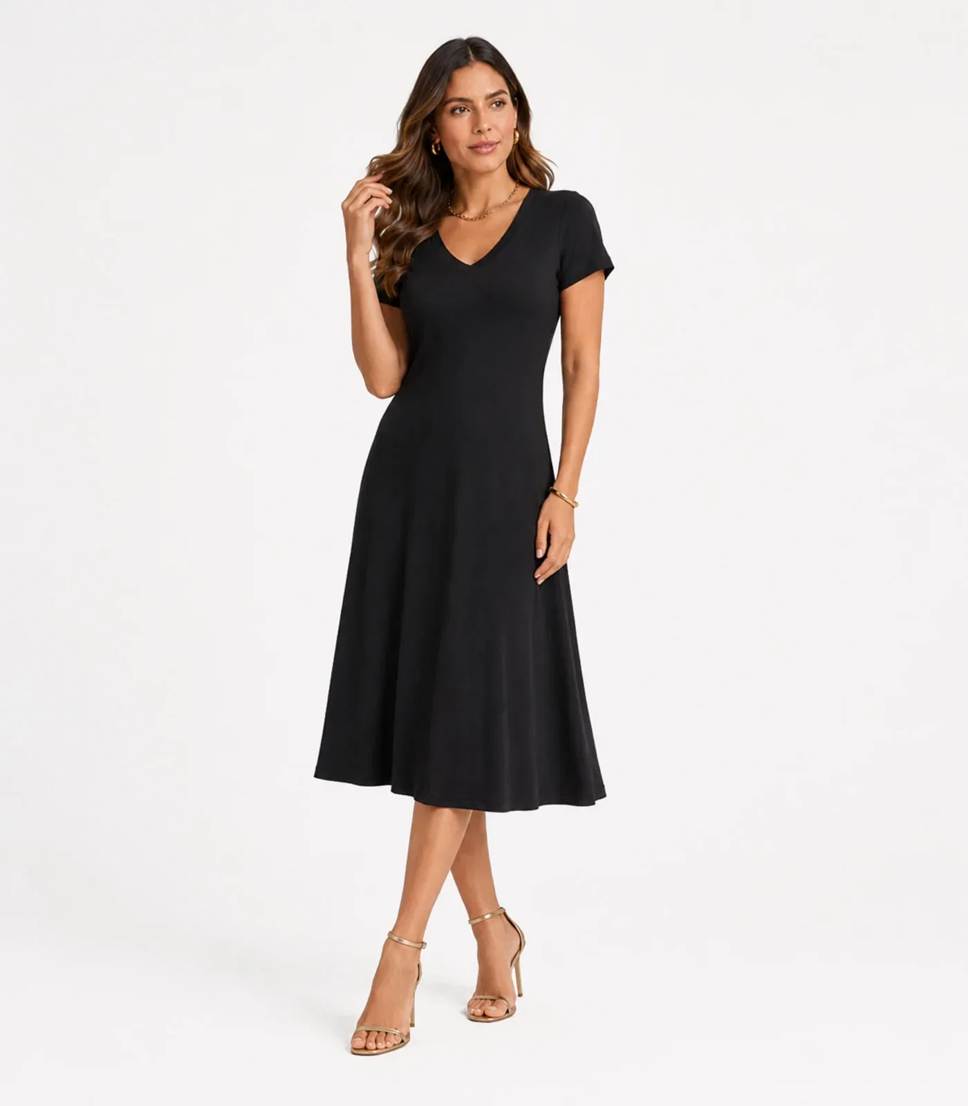 Vestido Midi Com Decote Em V Malha Visco Endless Preto