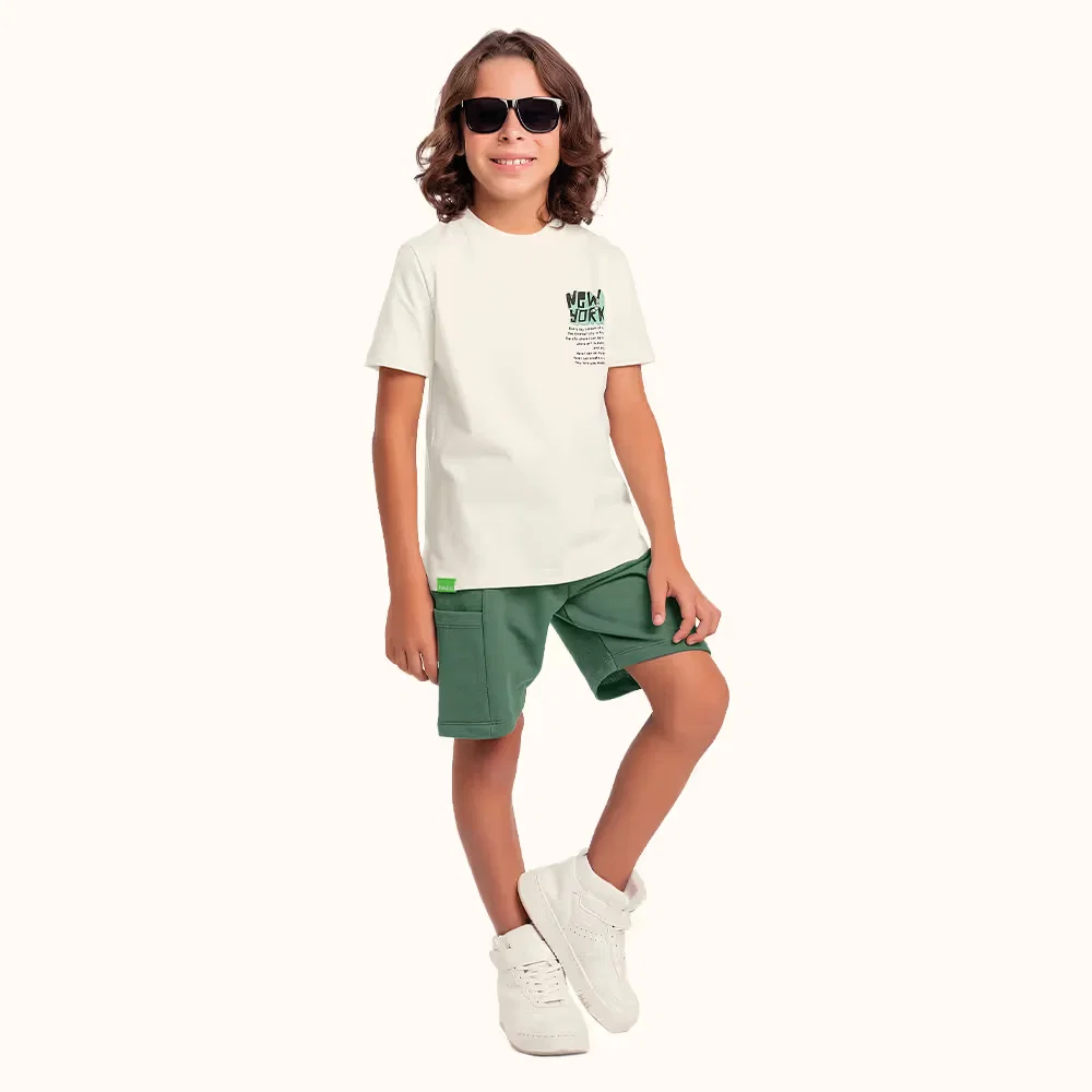 Conjunto camiseta New York em meia malha e bermuda em moletinho — imagem 1
