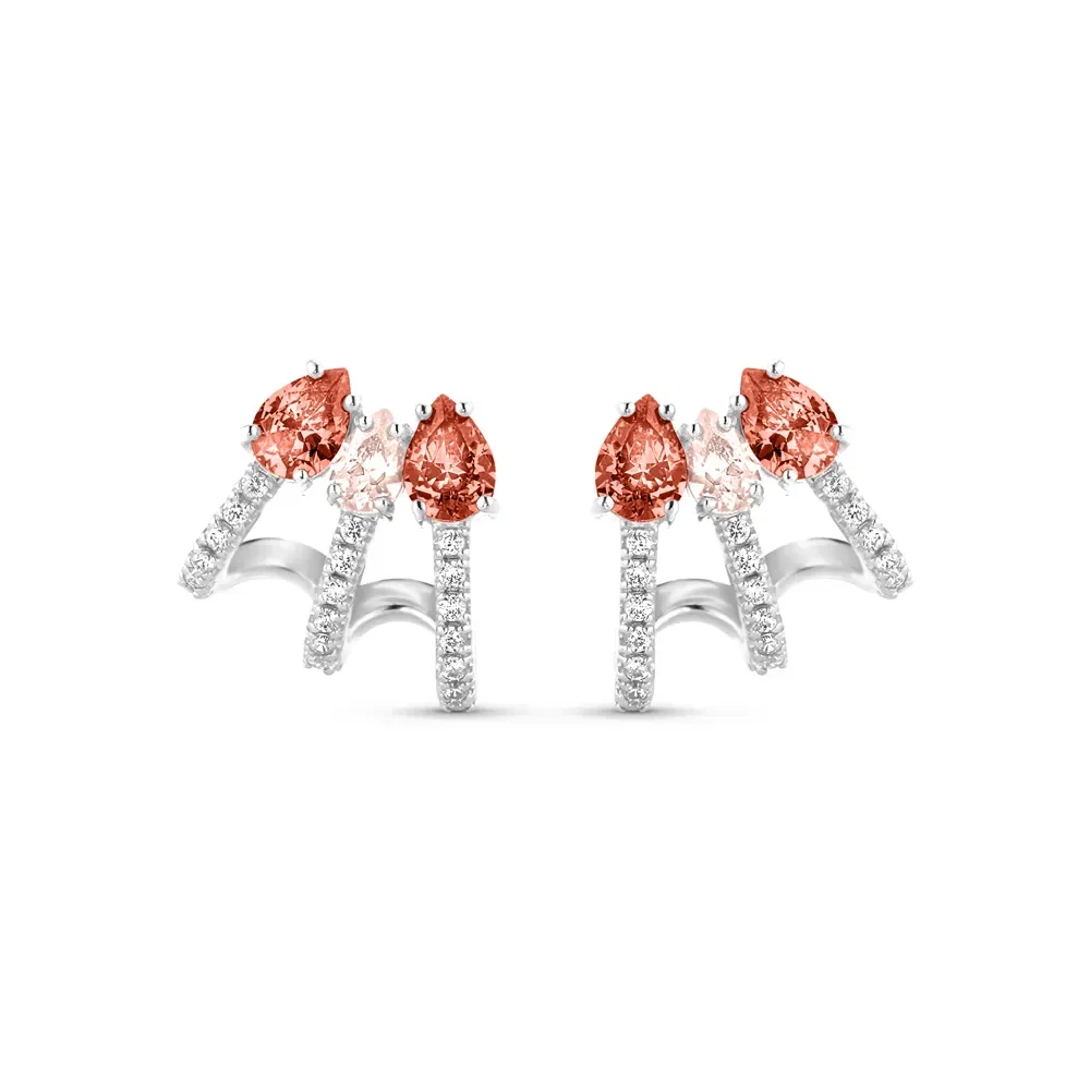 Brinco Ear Cuff Life Sun II em Prata 925 com Pedras Rosadas e Incolores