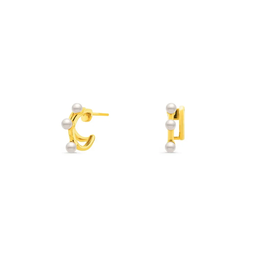 Argola Dupla Life Pérola em Prata 925 com Banho de Ouro Amarelo 18k, 16,5mm
