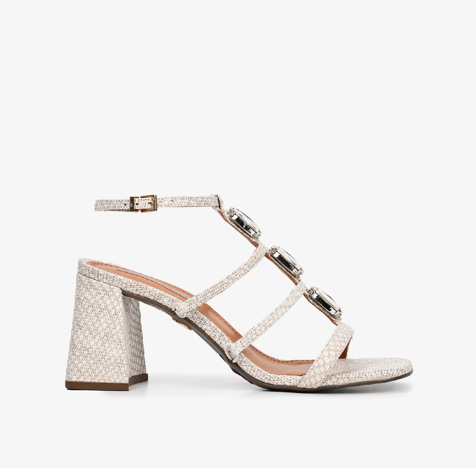 Sandália Salto Bloco Off White Pedrarias Couro — imagem 1