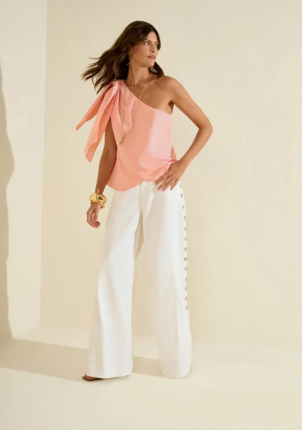 Calça Morena Rosa Pantalona Alta Off White — imagem 1