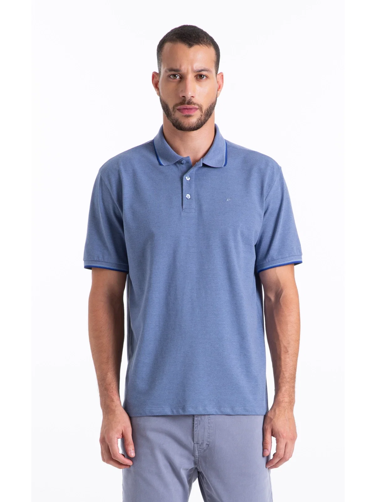 Polo Piquet Melange Easa Classic Azul Pervante Mescla