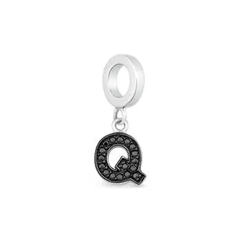 Pingente Life Letra Q em Prata 925 com Pedras Pretas — imagem 1