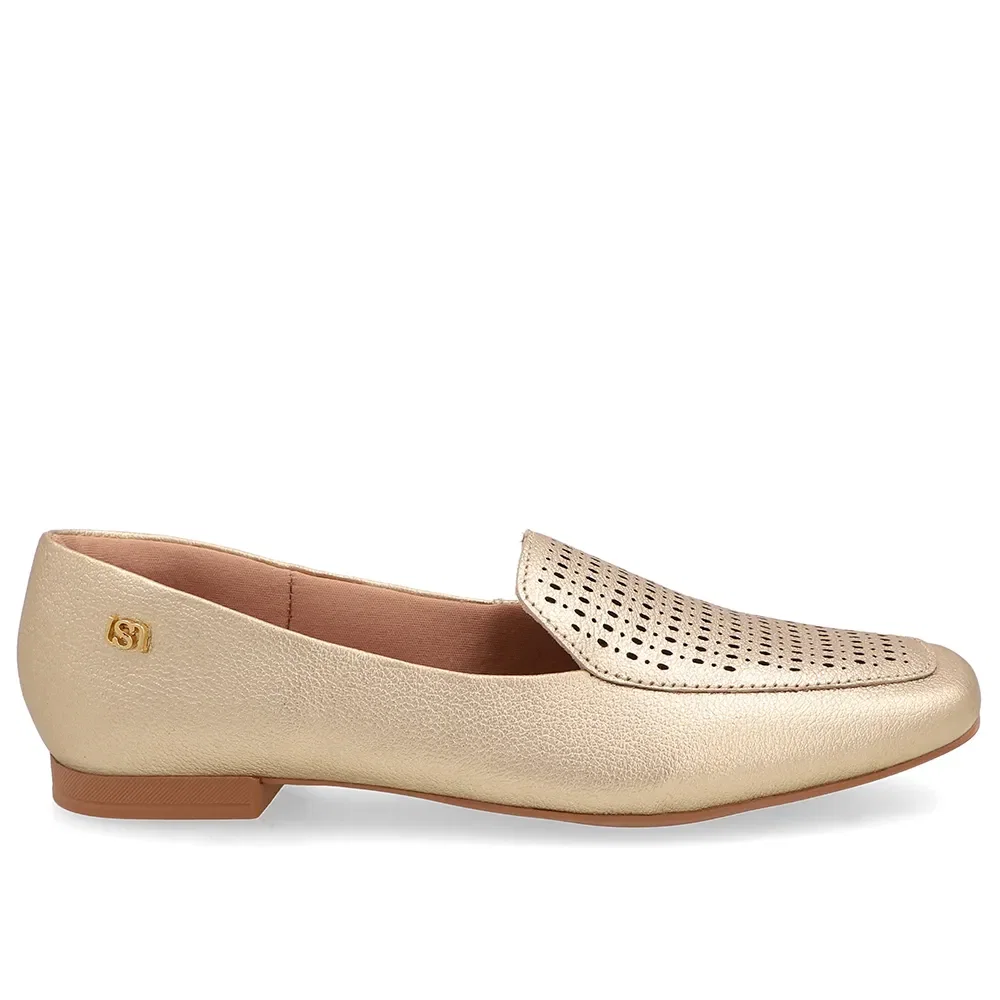 Loafer Em Couro Dourado Bico Quadrado Com Laser — imagem 1