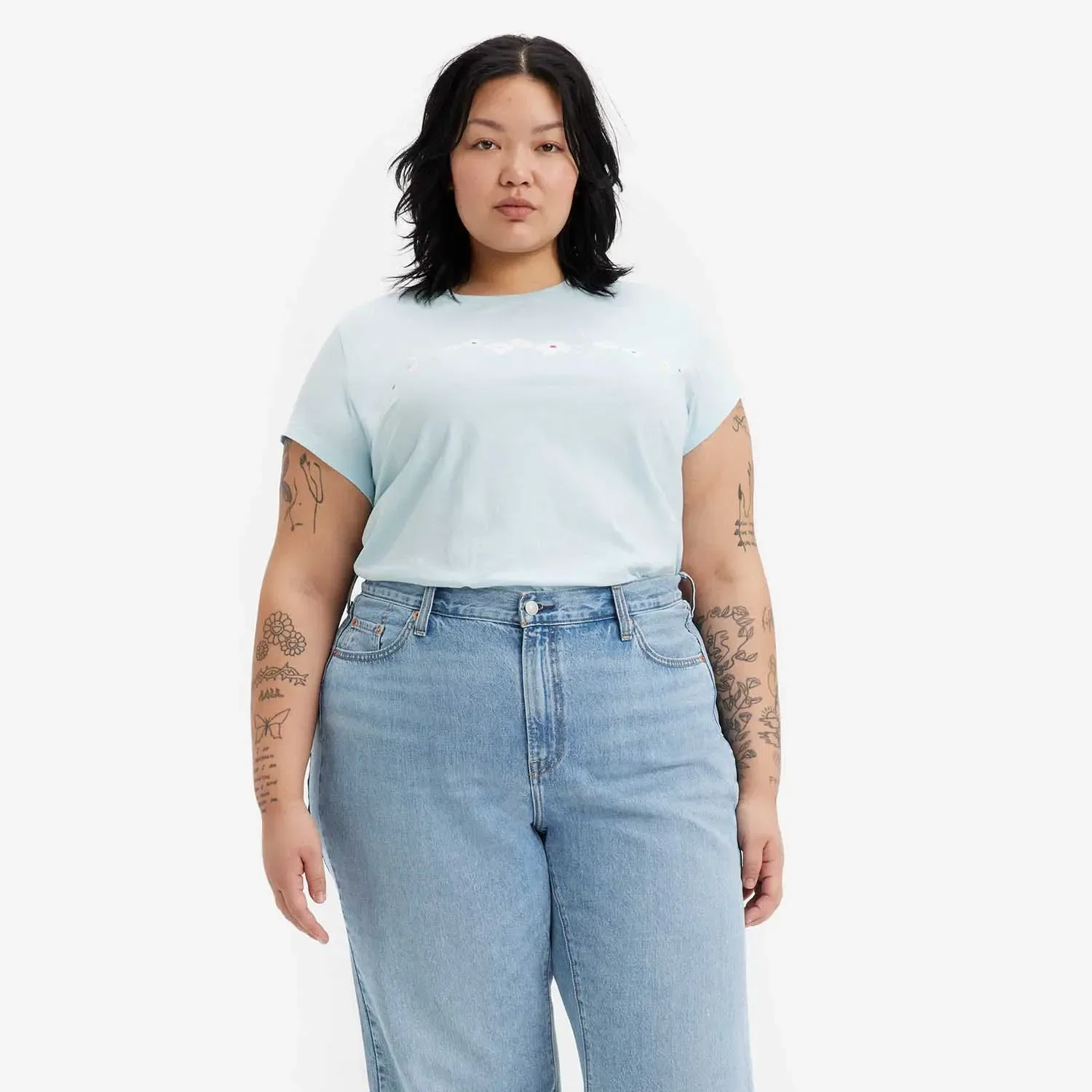 Camiseta Levi's® Graphic Authentic Plus Size Manga Curta Azul Claro