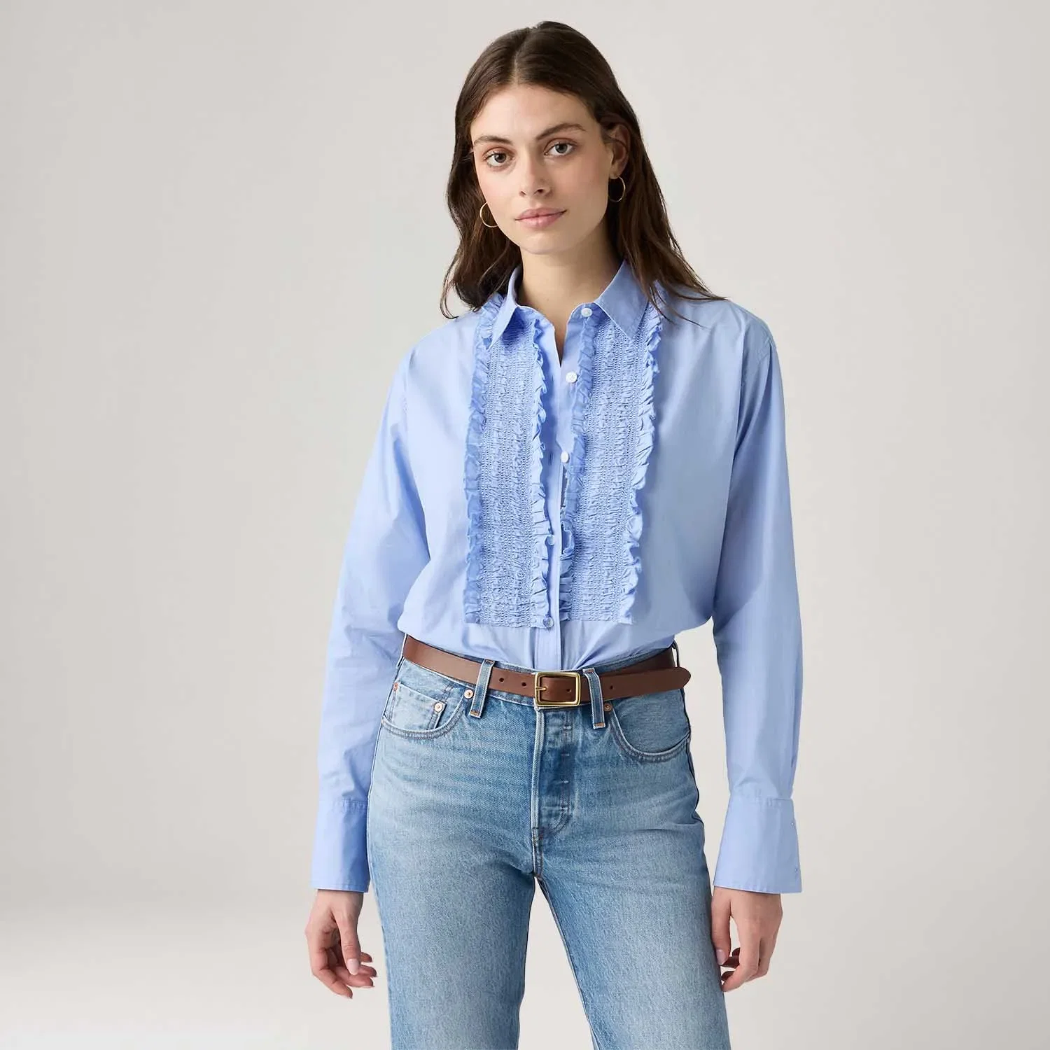 Camisa Levi's® Harlie Tuxedo Ruffle Azul Claro Manga Longa — imagem 1