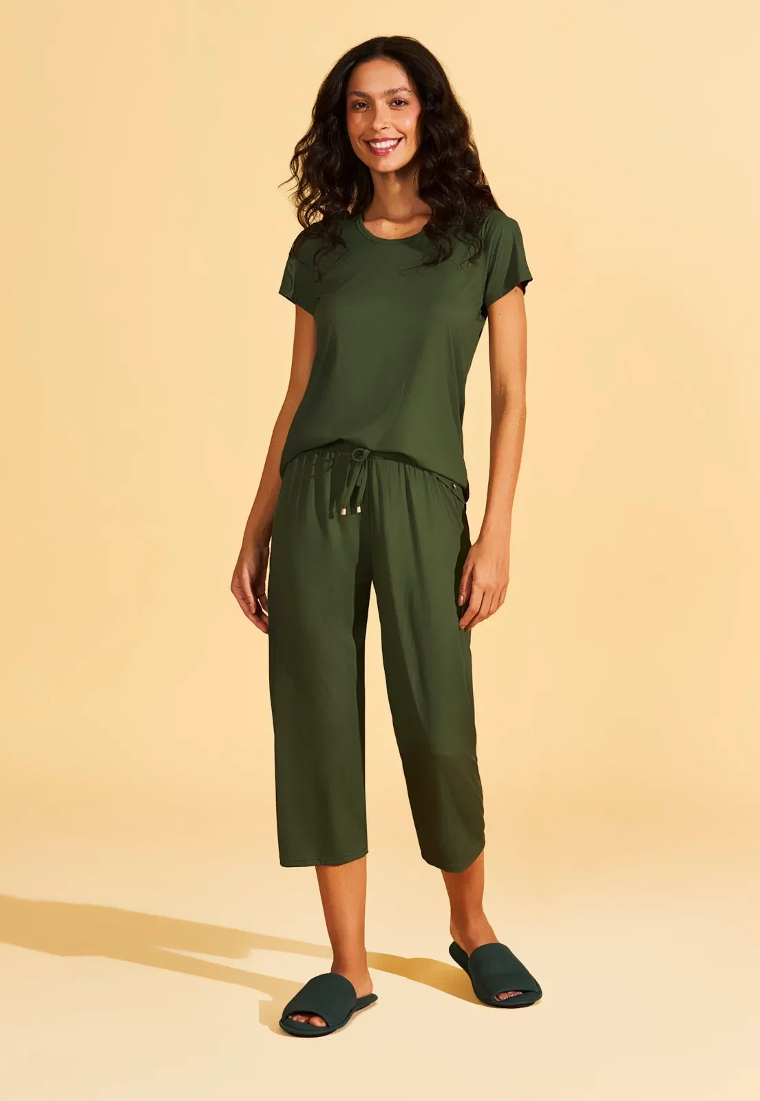 Pijama com Capri Microfibra Canelada Recco