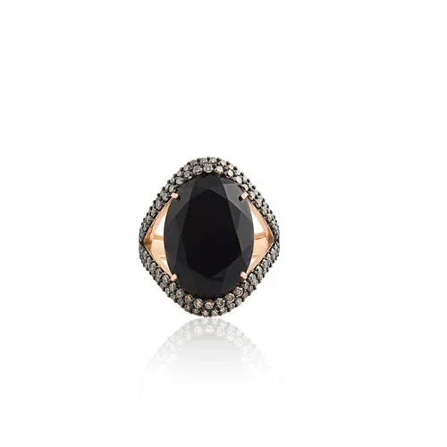 Anel Urban em Ouro Rosé 18k com Quartzo Negro e Diamantes Brown — imagem 1