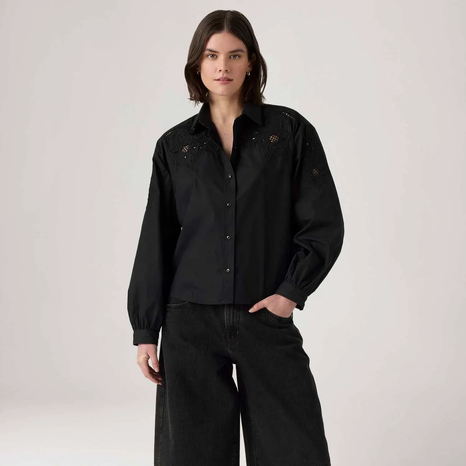 Blusa Levi's® Janie Holiday Manga Longa Preta