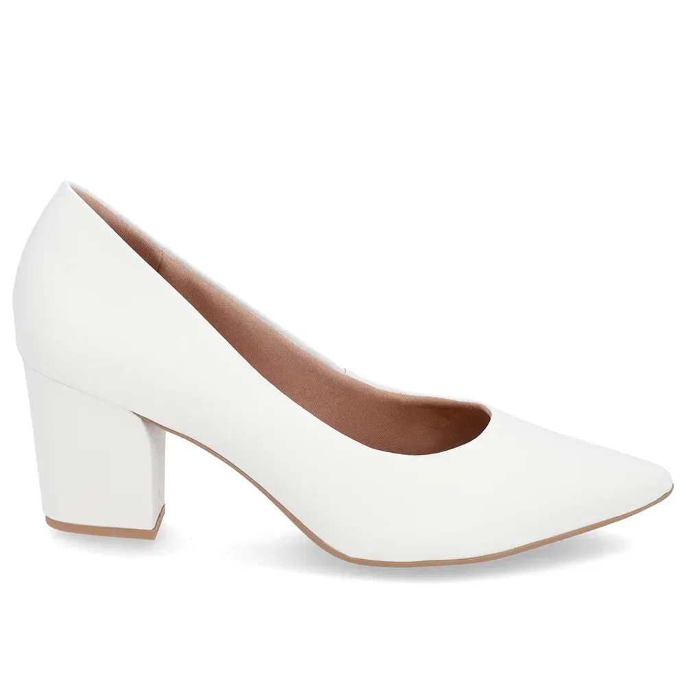Scarpin Salto Bloco Couro Branco Bico Fino — imagem 1
