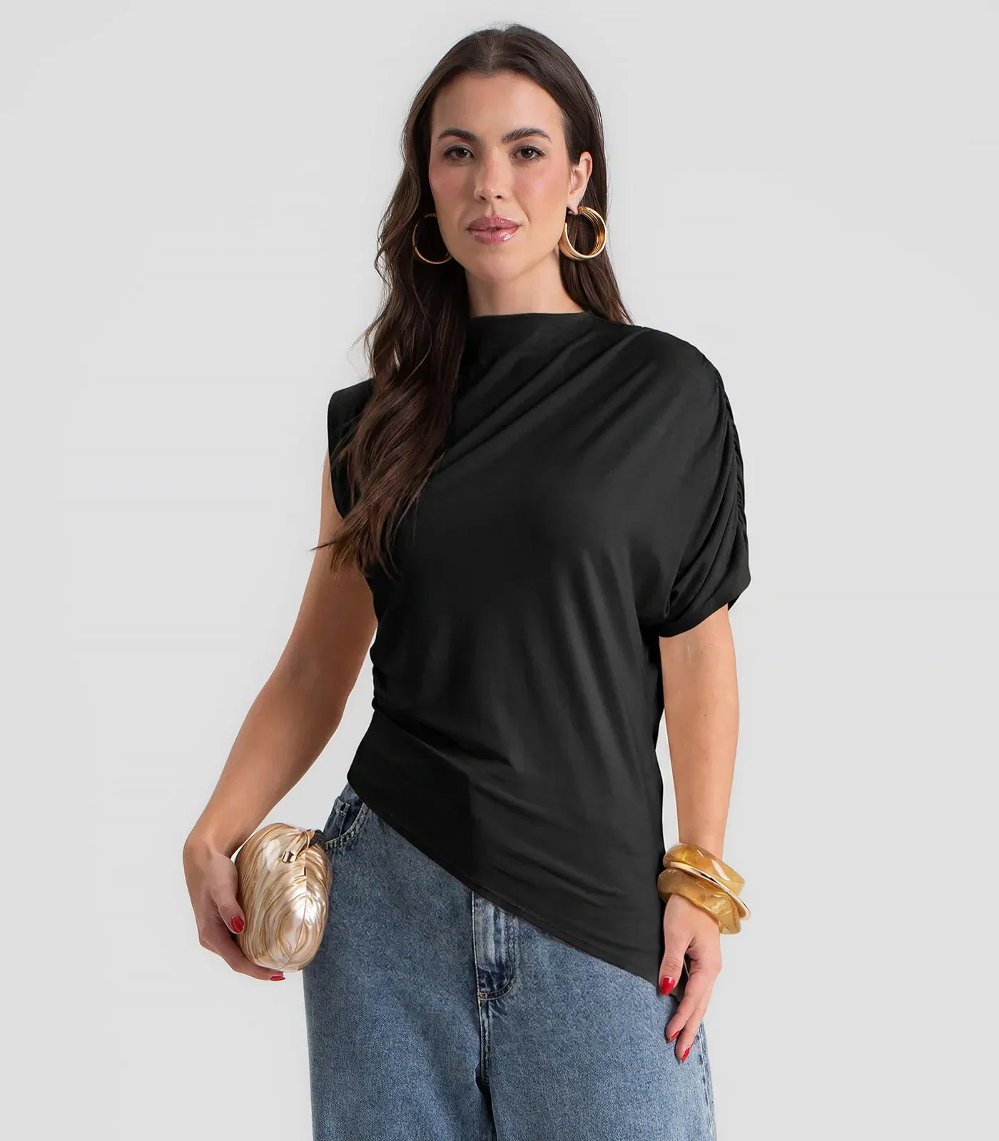 Blusa Feminina Manga Única E Gola Alta Dianna Preto