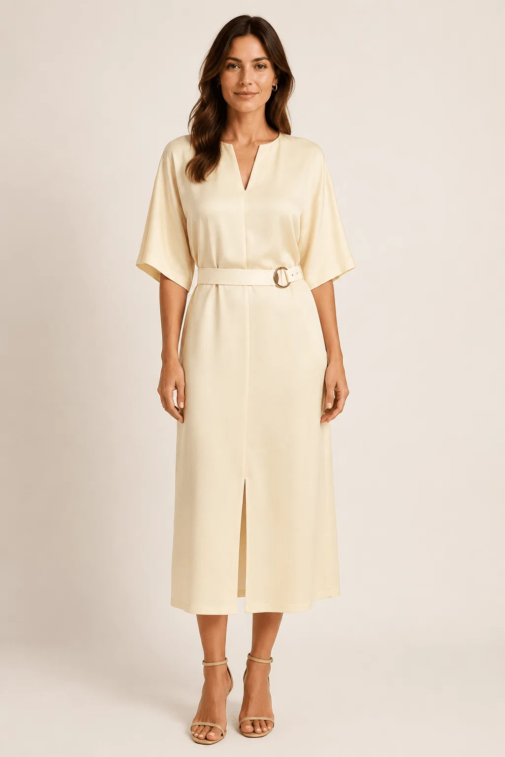 Vestido Decote v Com Cinto - Amarelo