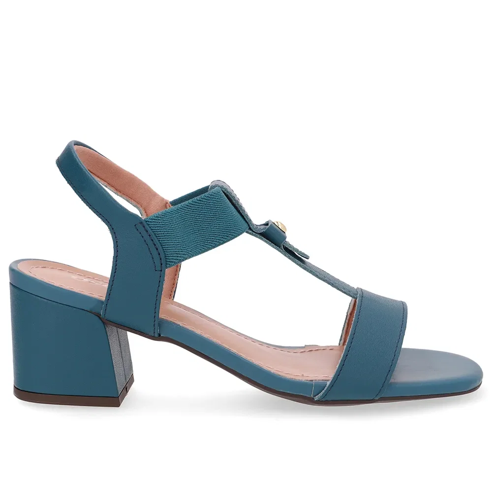 Sandália Couro Azul Tira Elástico — imagem 1